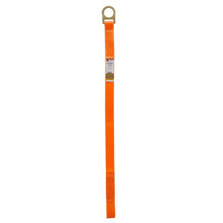 SUPER ANCHOR SAFETY 48"x2"x13,600lb Tensile Strength Orange Tie-Off Strap w/Slotted D-ring +Loop End. Retail Package 3005-C